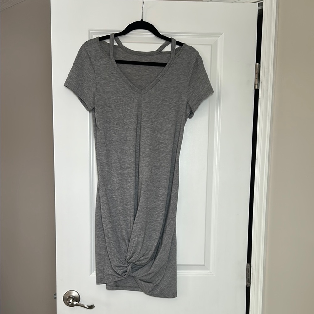 Gray Tie Front Short Sleeve T-Shirt